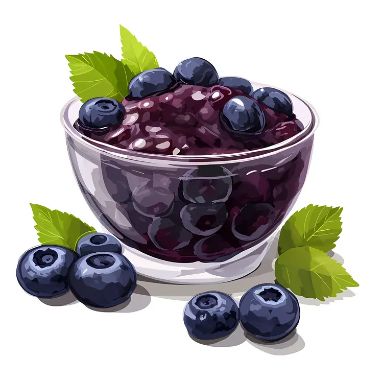 Blueberries with Mint in Glass Bowl