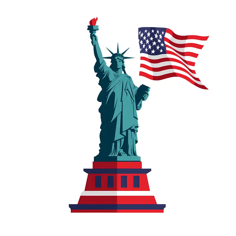 Statue of Liberty with American Flag