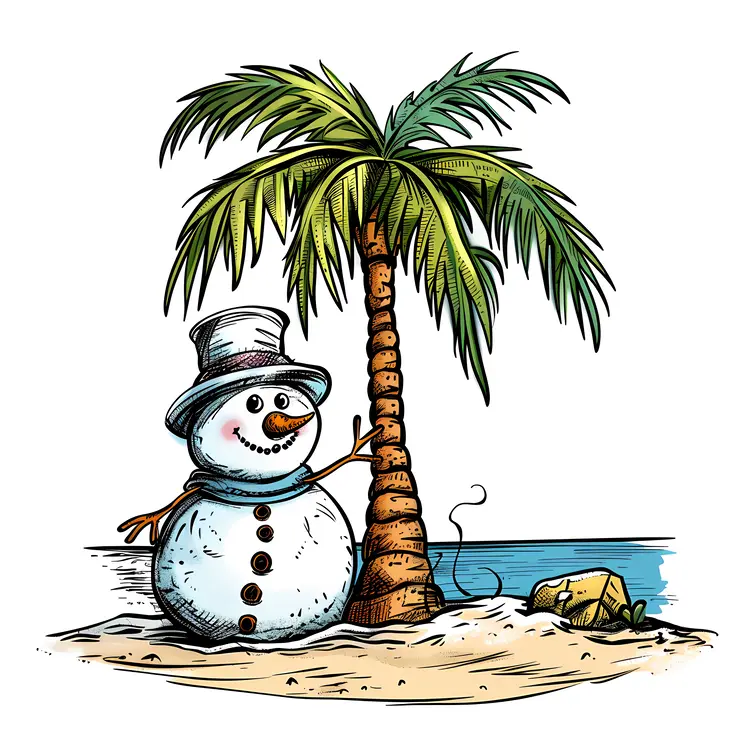 Snowman and Palm Tree in Tropical Christmas