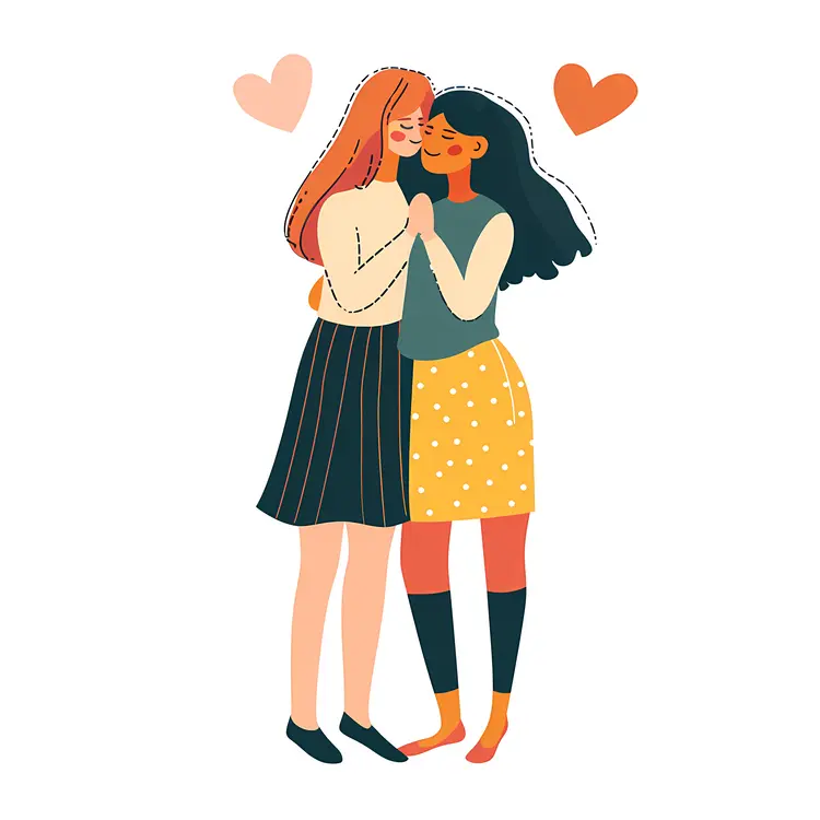 Two Girls Hugging with Hearts