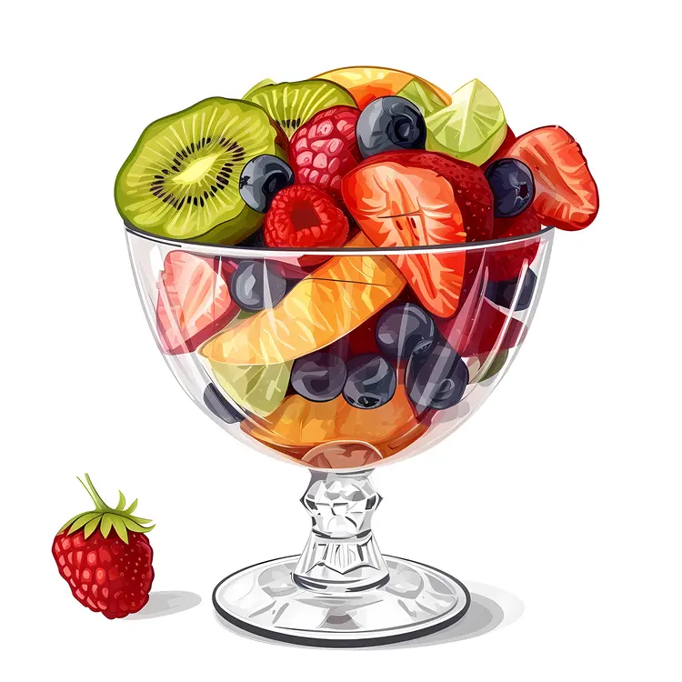 Colorful Fruit Salad in Glass Bowl