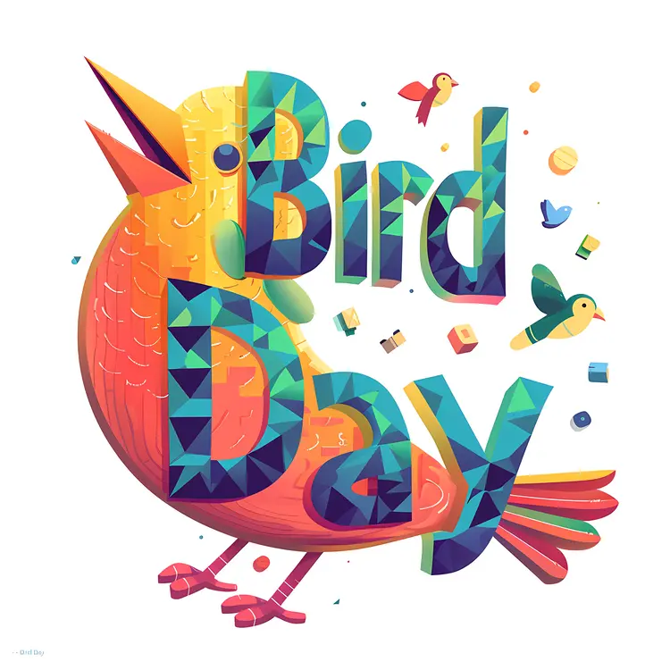 Geometric Bird Day Illustration with Text