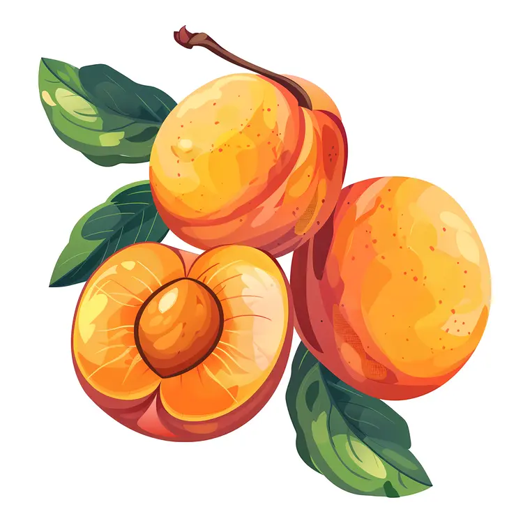 Apricots with Leaves and Half