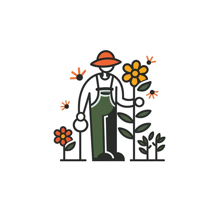 Colorful Gardener with Flowers Illustration