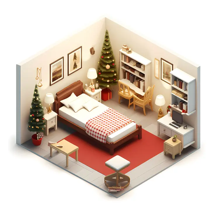 Festive Bedroom with Christmas Tree