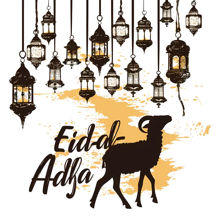 Eid al-Adha Celebration with Lanterns and Sheep