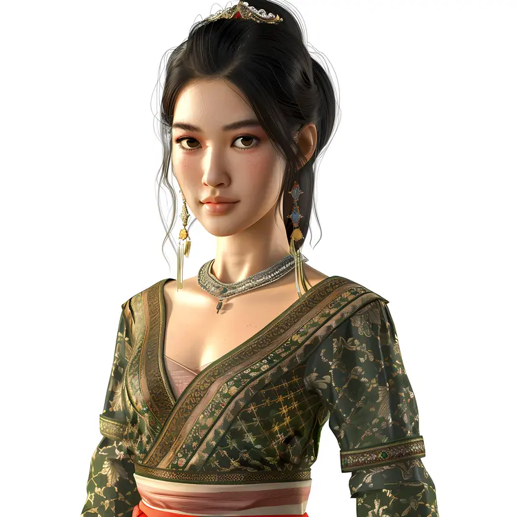 Animated Female Character in Traditional Outfit