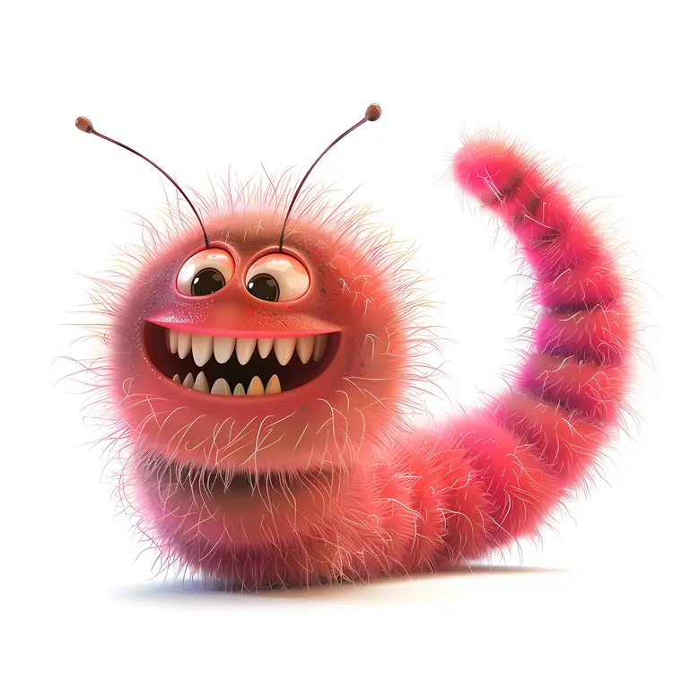Pink Furry Worm Character