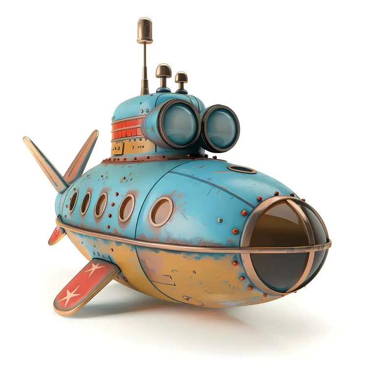 Blue Submarine with Nautical Elements