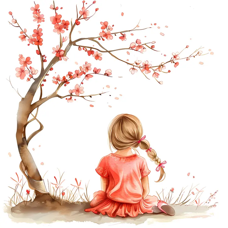 Girl Sitting Under Cherry Blossom Tree