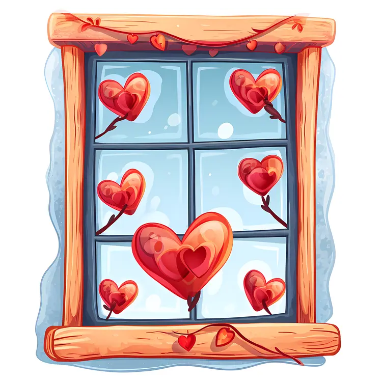 Hearts in Window Illustration for Valentine's Day