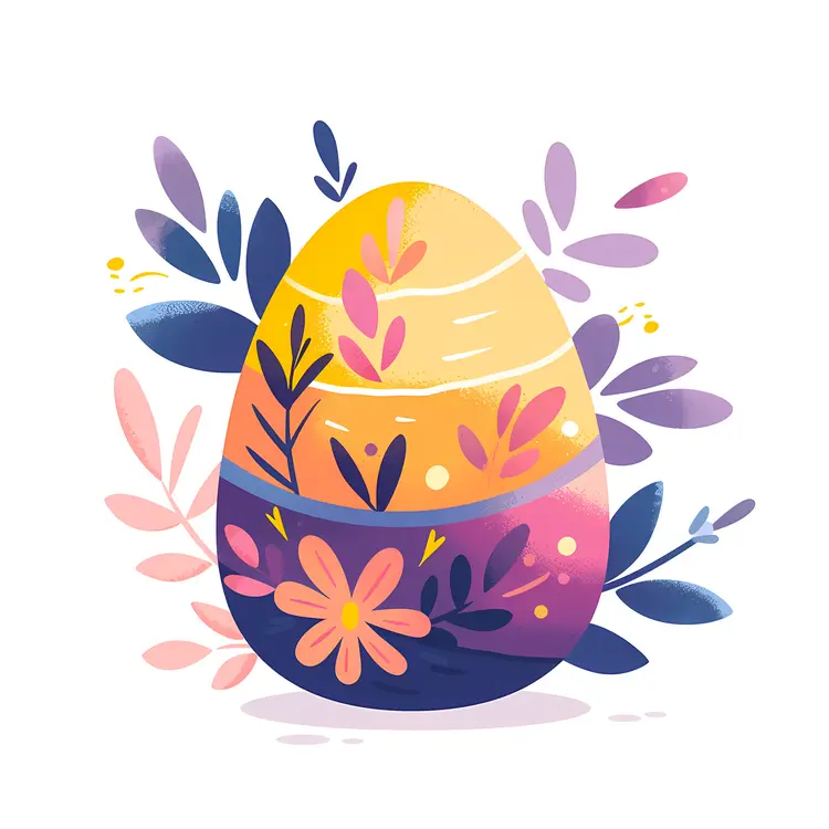 Colorful Decorated Easter Egg with Flowers