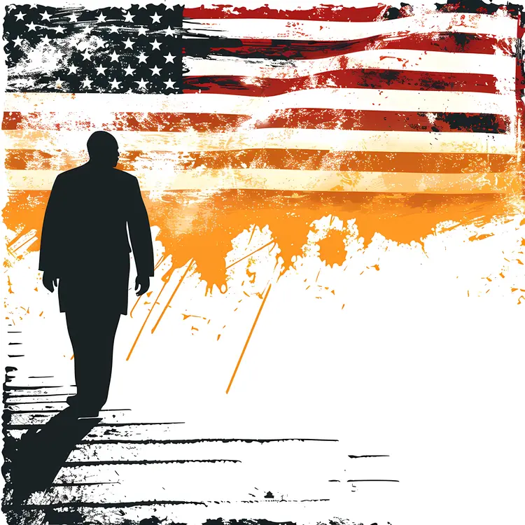 Silhouette of Man with American Flag Background