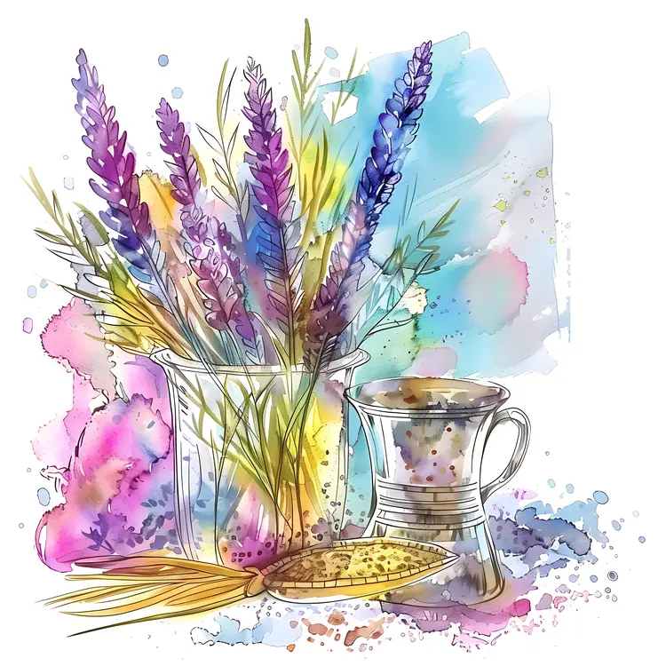 Watercolor Flowers and Jug