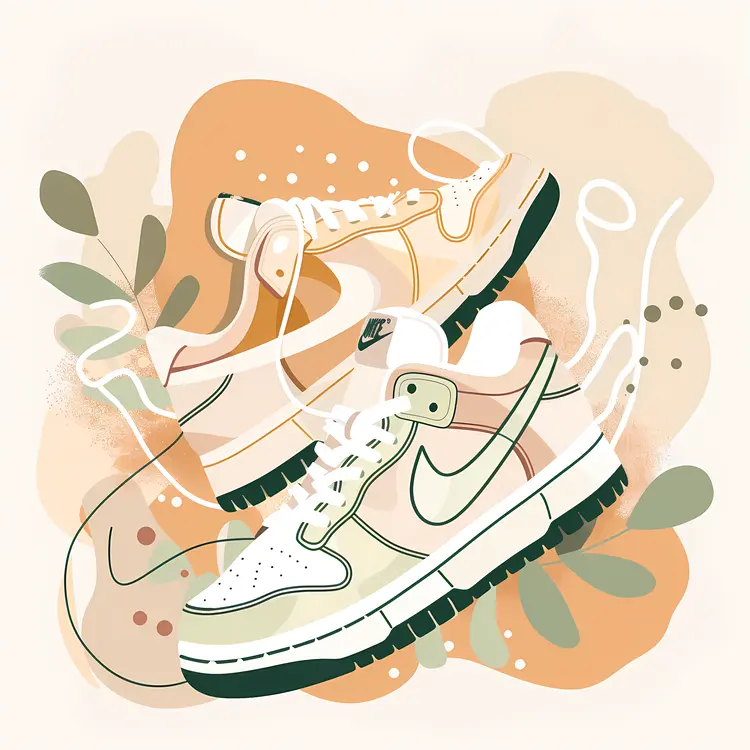Stylish Beige and Green Sneakers Illustration