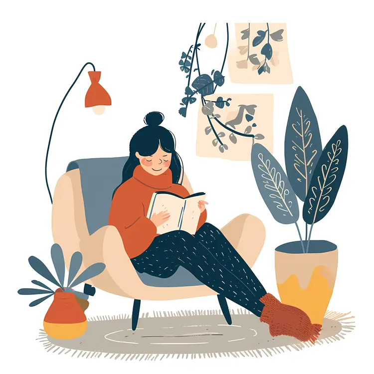 Woman Reading a Book in a Cozy Chair