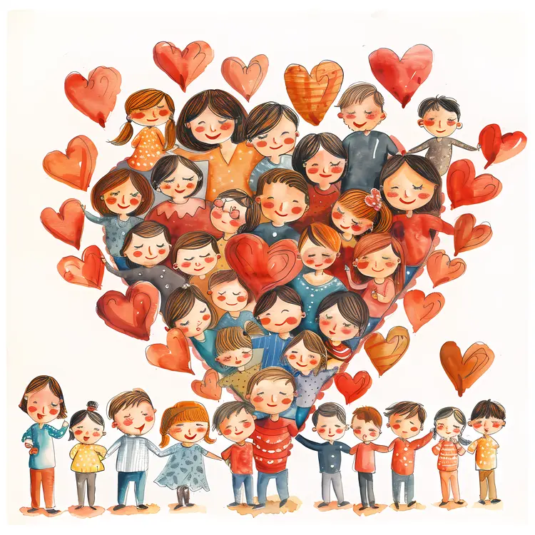 Heart Shaped Group of People Illustration