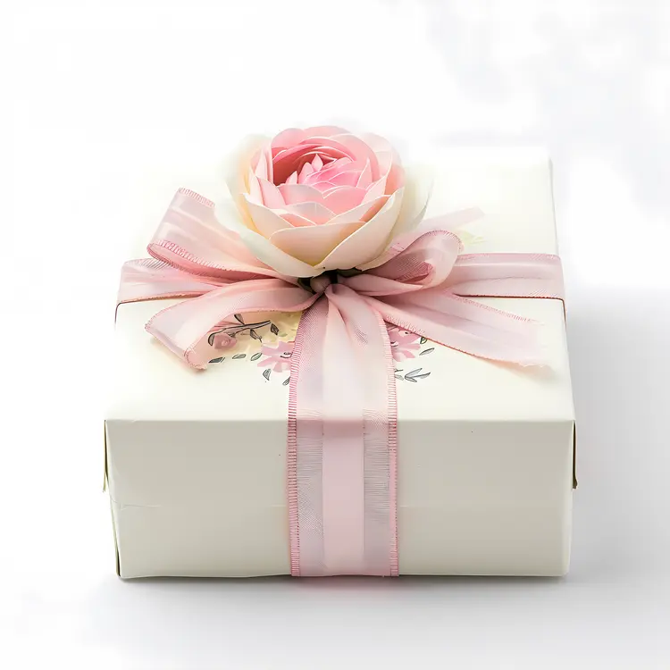 Beautiful Gift Box with Pink Ribbon and Flower