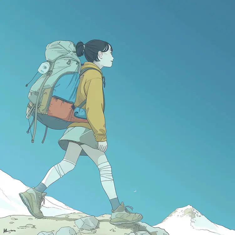 Hiker with Large Backpack on Mountain