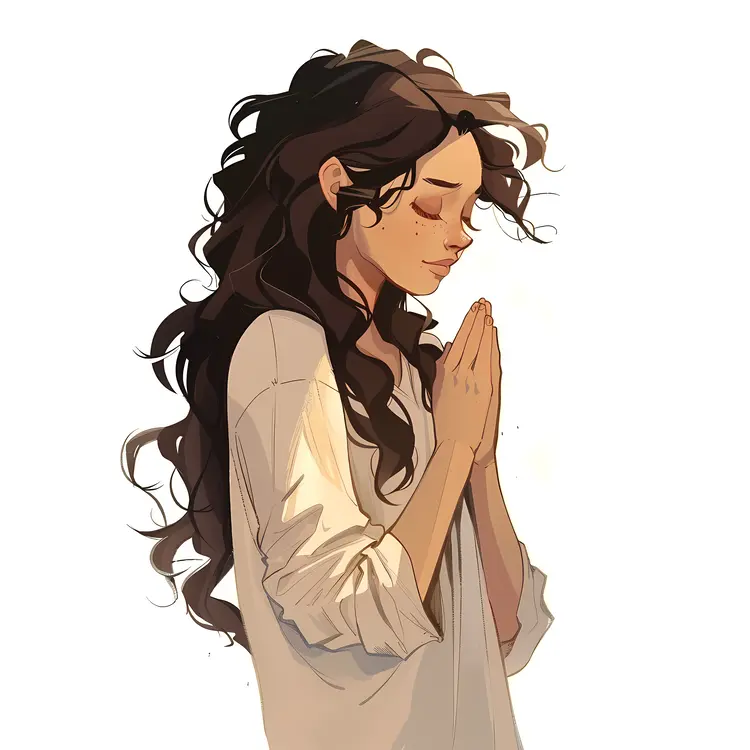 Praying Woman Cartoon Illustration