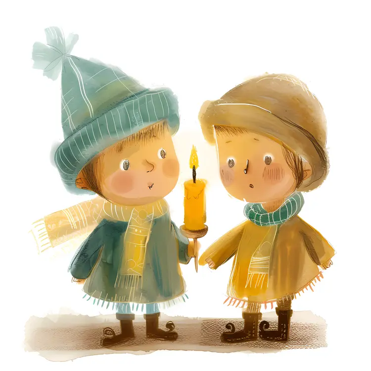 Children Holding Candle in Winter Clothes