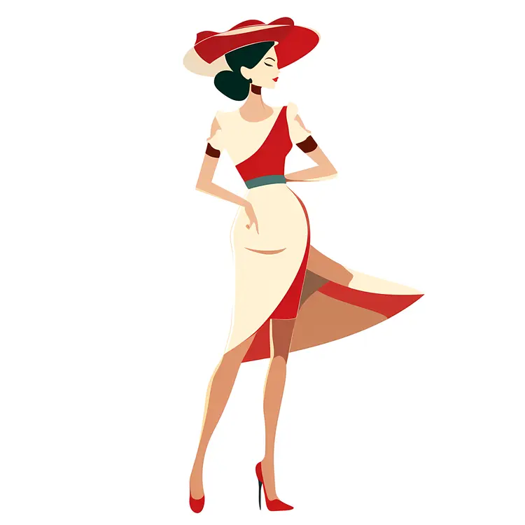 Elegant Fashionable Woman in Red Dress