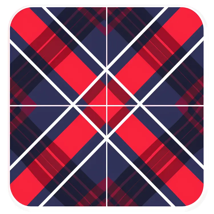 Red and Blue Plaid Square with Geometric Design