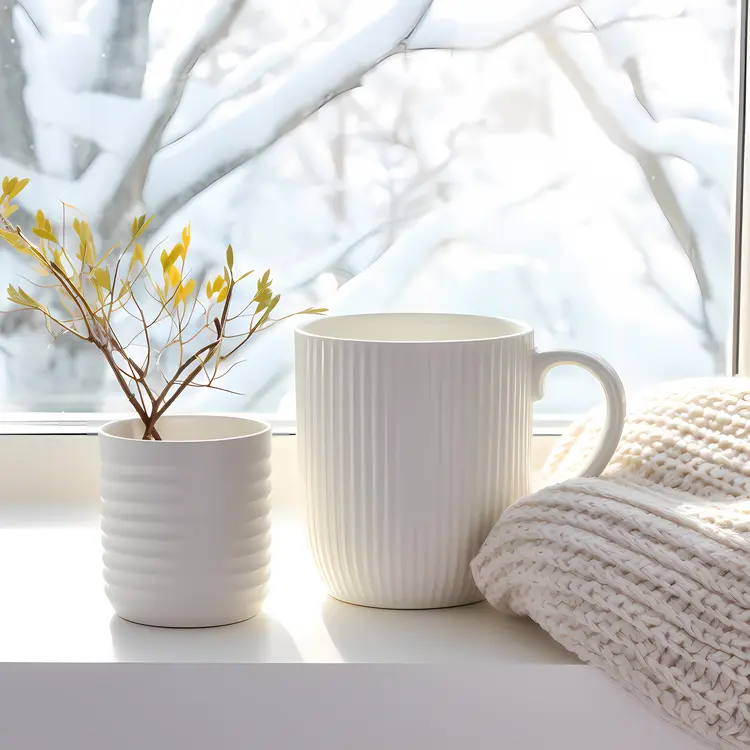 Cozy Window Scene with Mug and Sweater