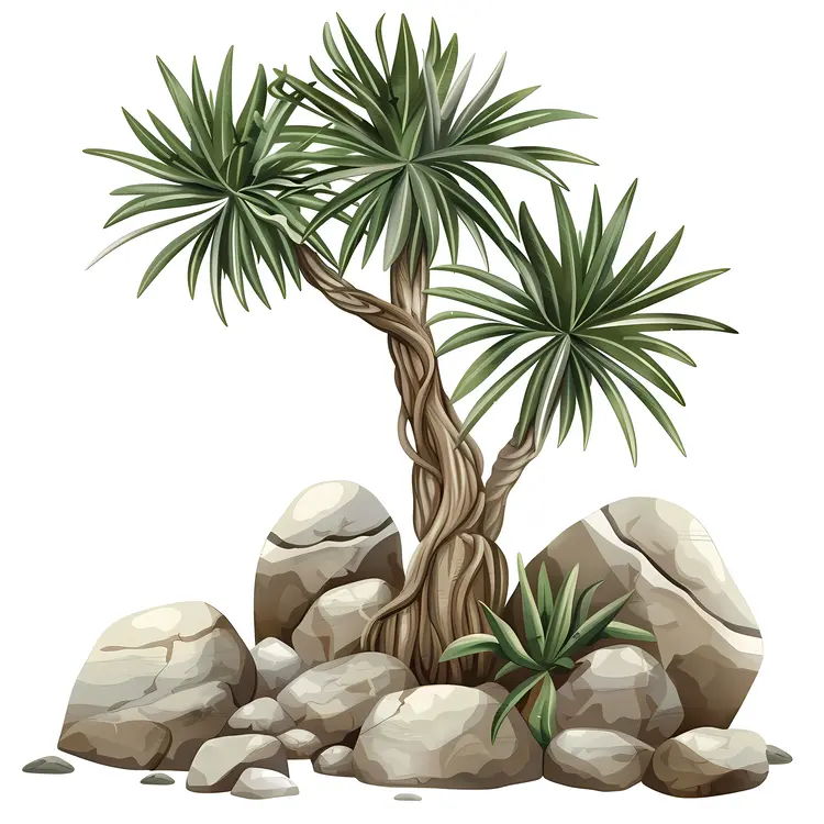 Twisted Yucca Tree Among Rocks