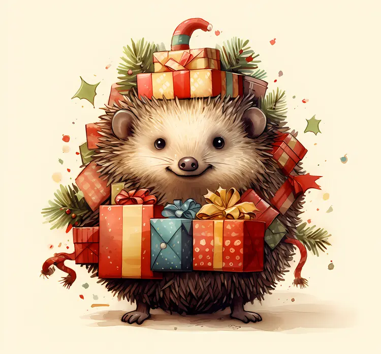 Hedgehog with Christmas Presents
