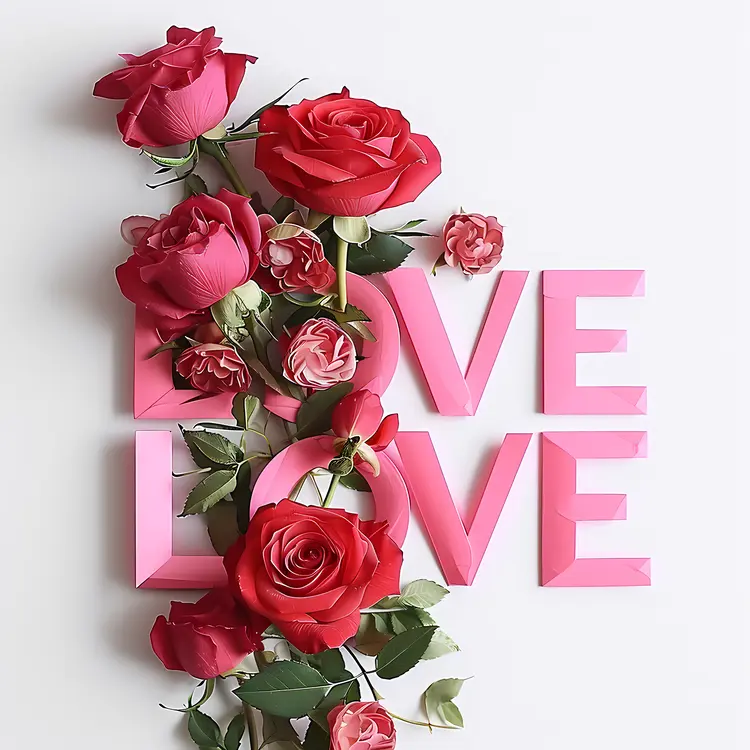 Pink LOVE with Red Roses