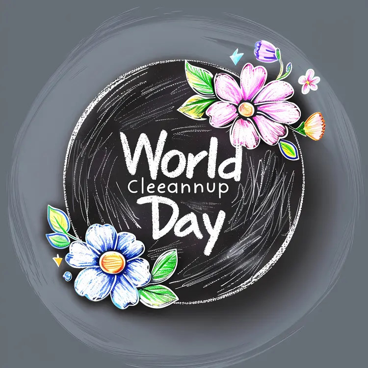 World Cleanup Day Chalkboard with Flowers