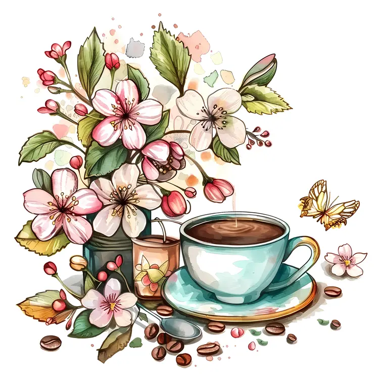 White Cup with Vibrant Blossoms