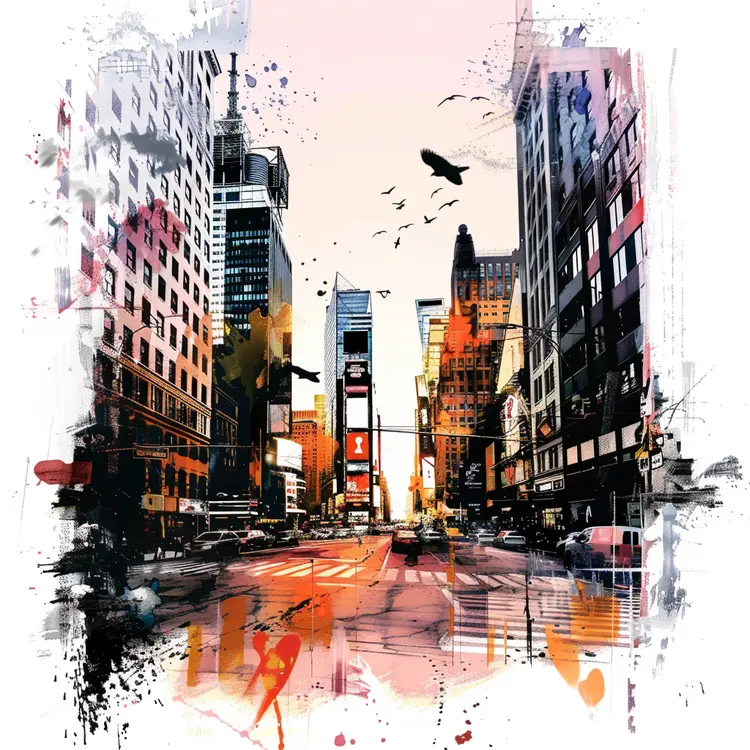 Bustling City Street at Sunset