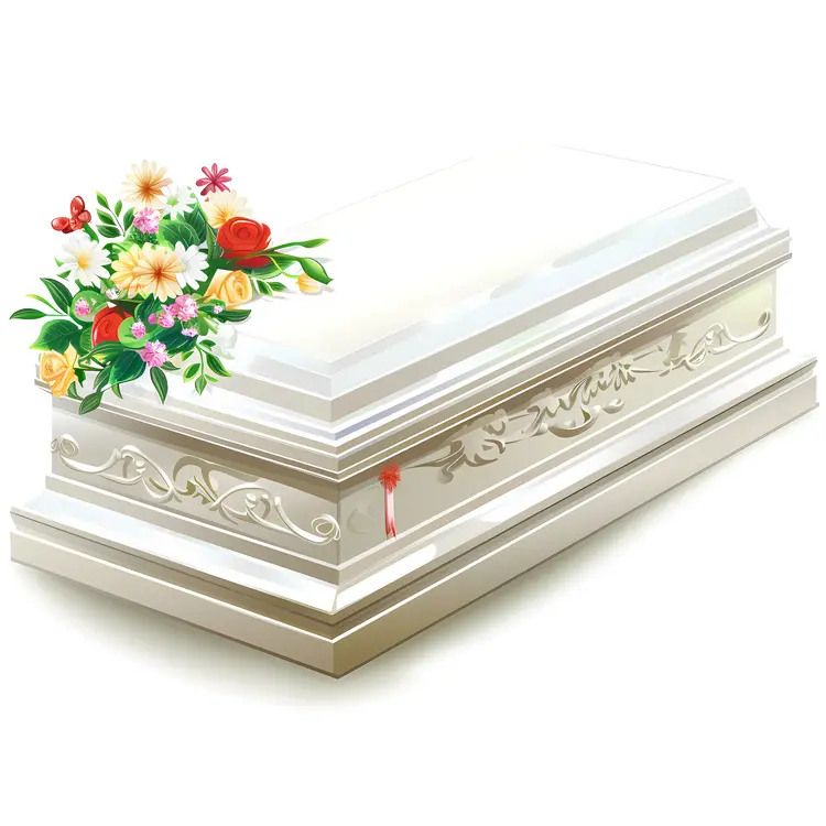 White Coffin with Flowers