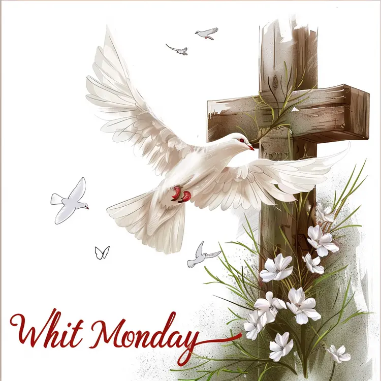 Whit Monday Cross with Flowers and Dove