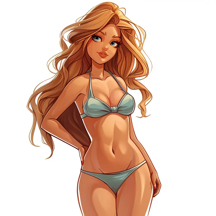 Cartoon Girl in Green Bikini