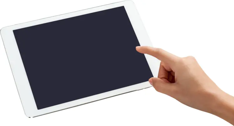 Hand Pointing at Tablet Screen