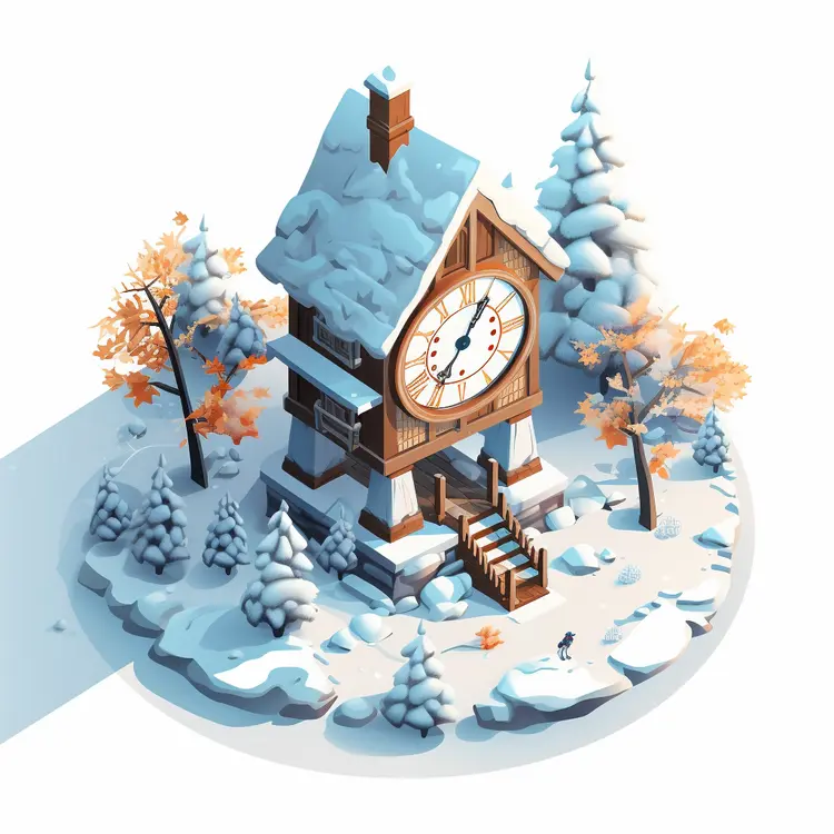 Snowy Clock House in Winter