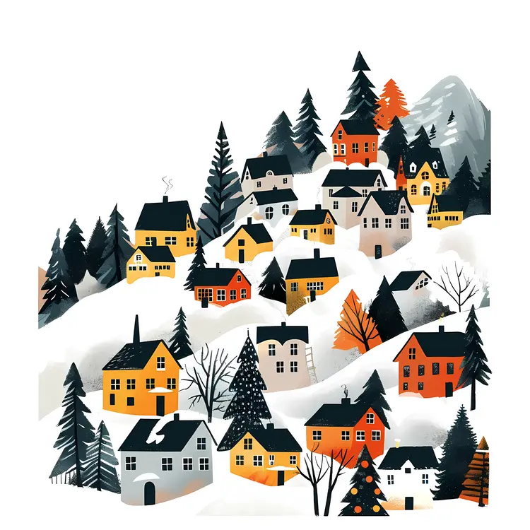 Illustrated Village in the Mountains