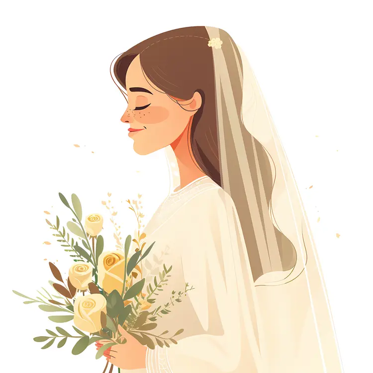 Charming Cartoon Bride with Flowers