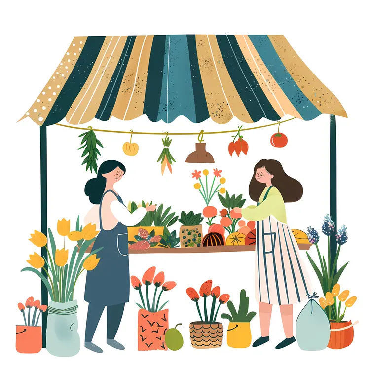 Colorful Flower Market with Vendors
