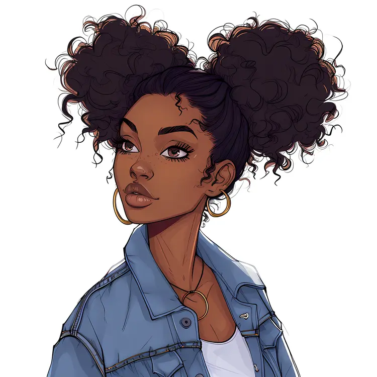Confident Girl with Double Buns and Denim Jacket