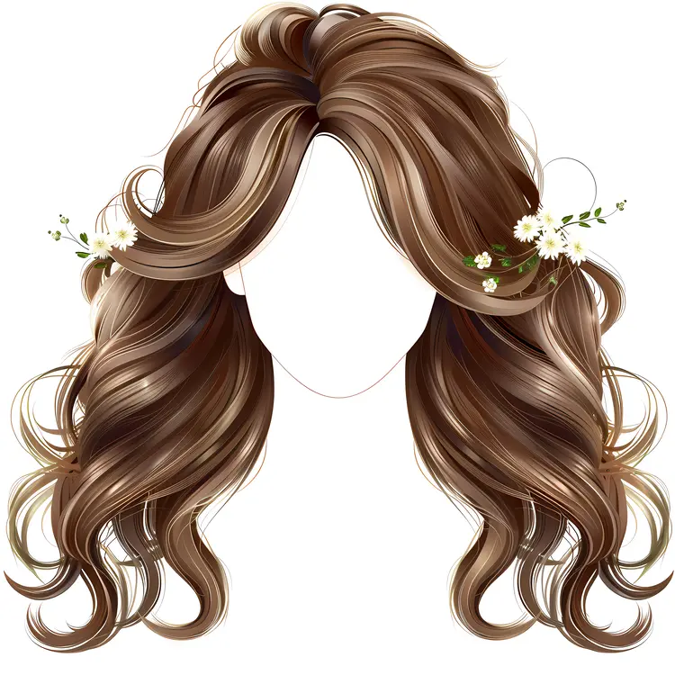 Brown Curly Hair with Flowers
