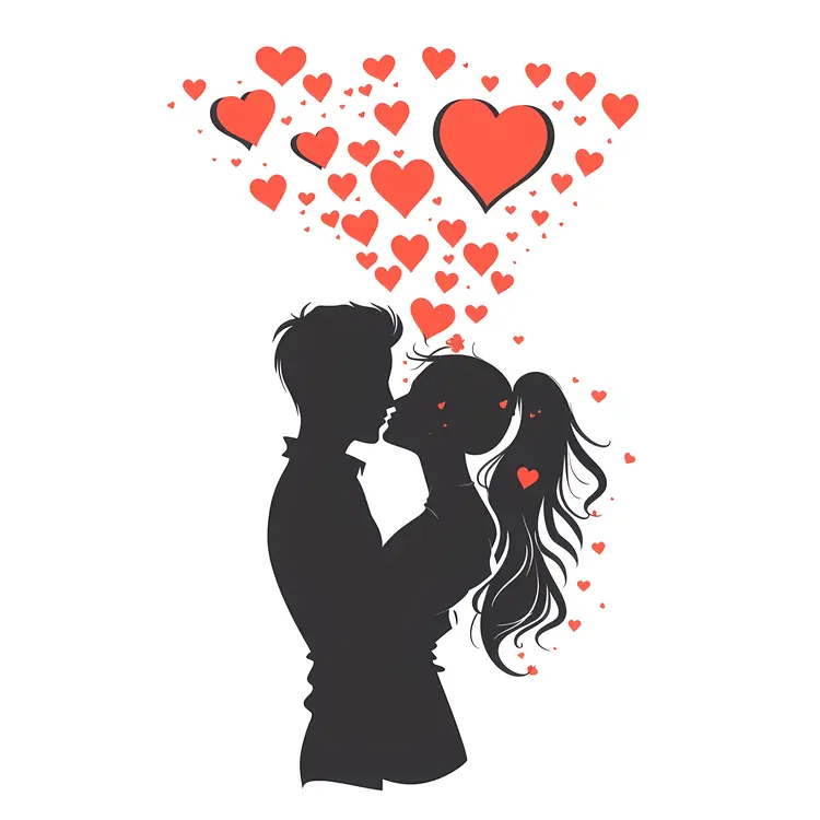 Silhouette Couple in Love with Hearts