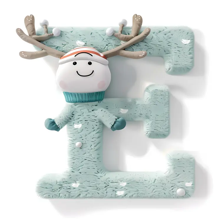 Winter-Themed Letter E with Reindeer