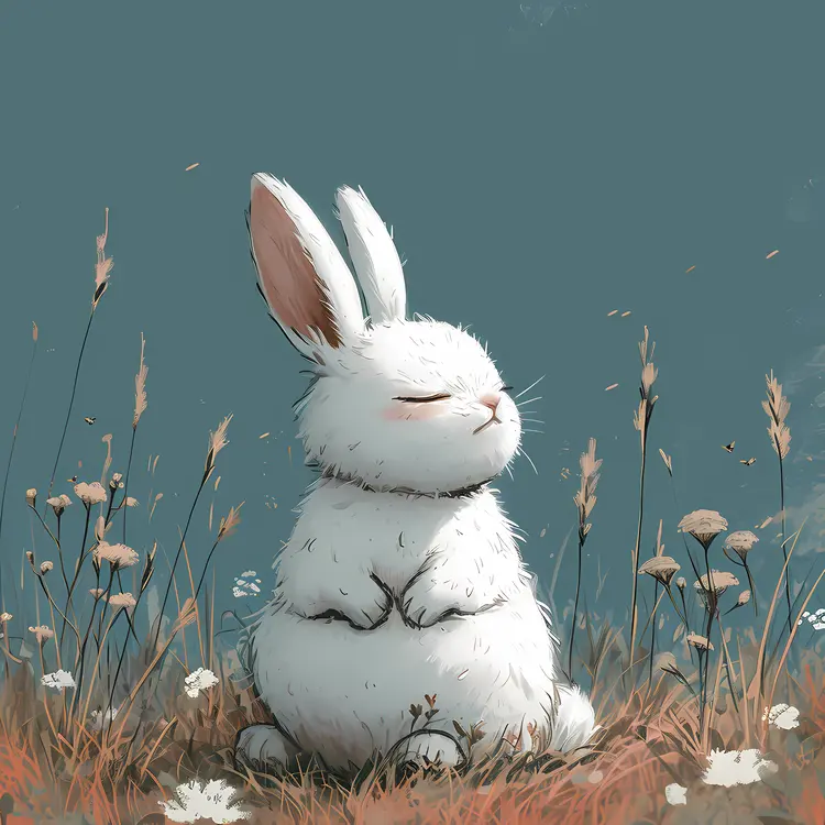 Cute White Rabbit in Meadow