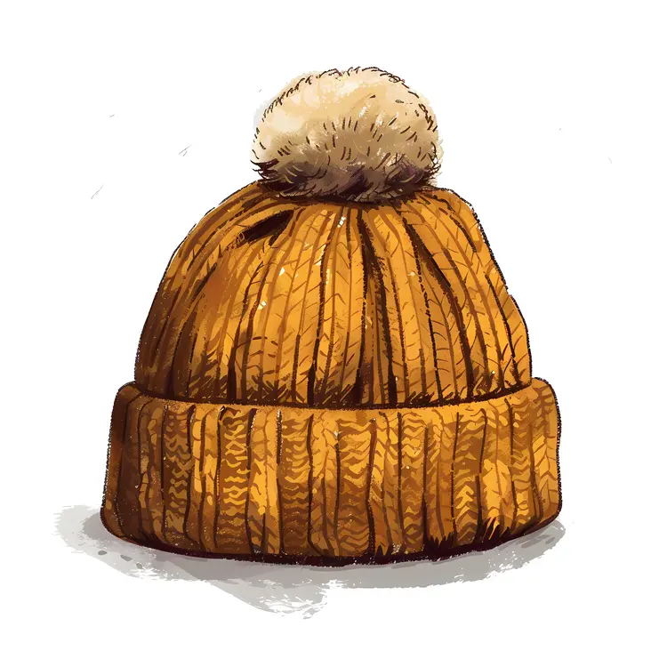 Orange Knitted Beanie with Pom Pom
