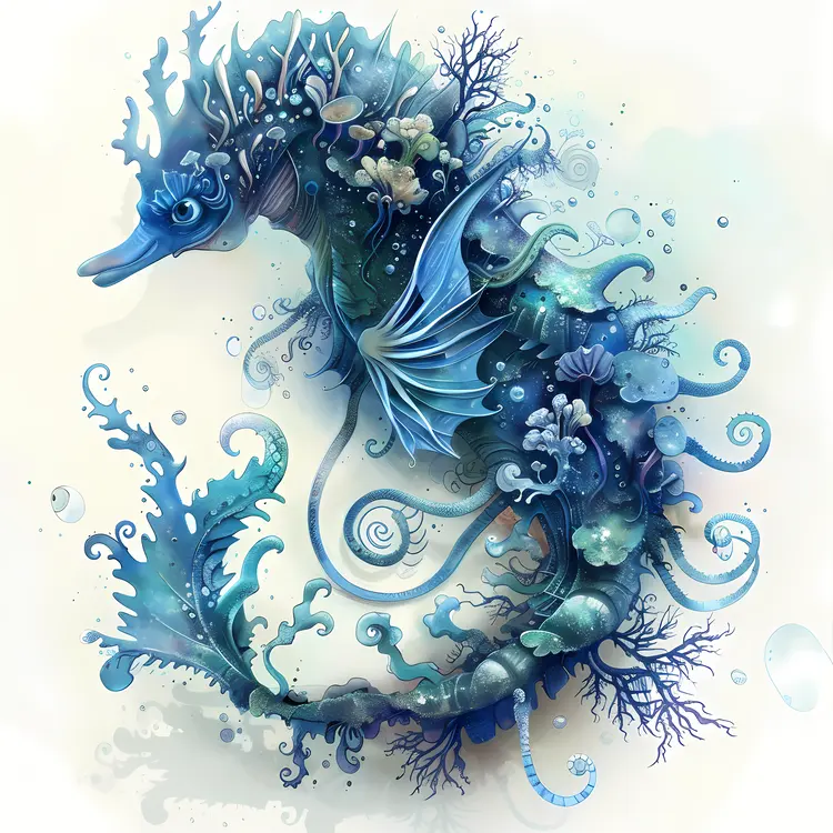 Seahorse with Coral and Seaweed