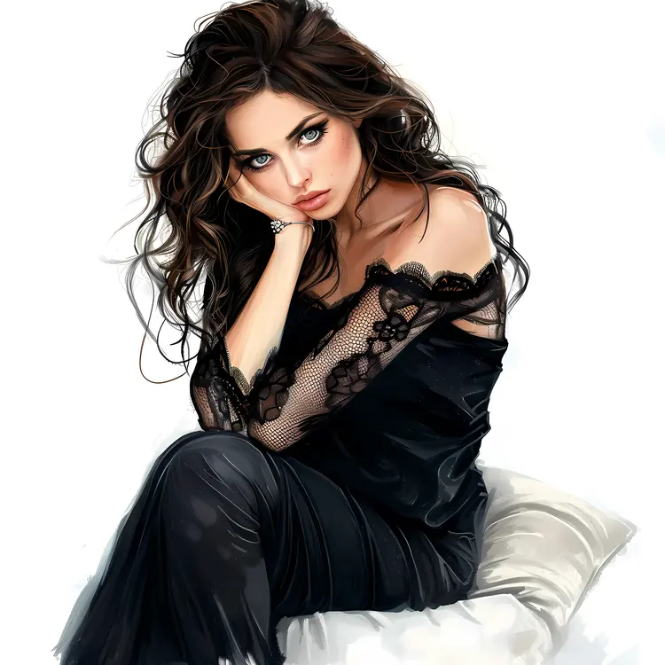 Stylish Woman in Black Dress Illustration